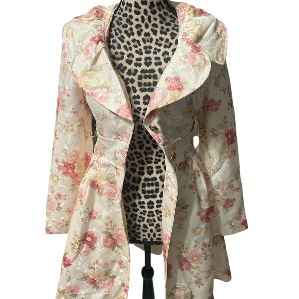 Chan Luu Floral Trench Coat - Cream and Pink